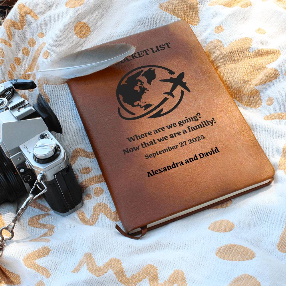 Vegan Leather Travel Journal, Personalized Adventure Notebook, Custom Bucket List Book, Unique Gift for Explorers, Keepsake Diary