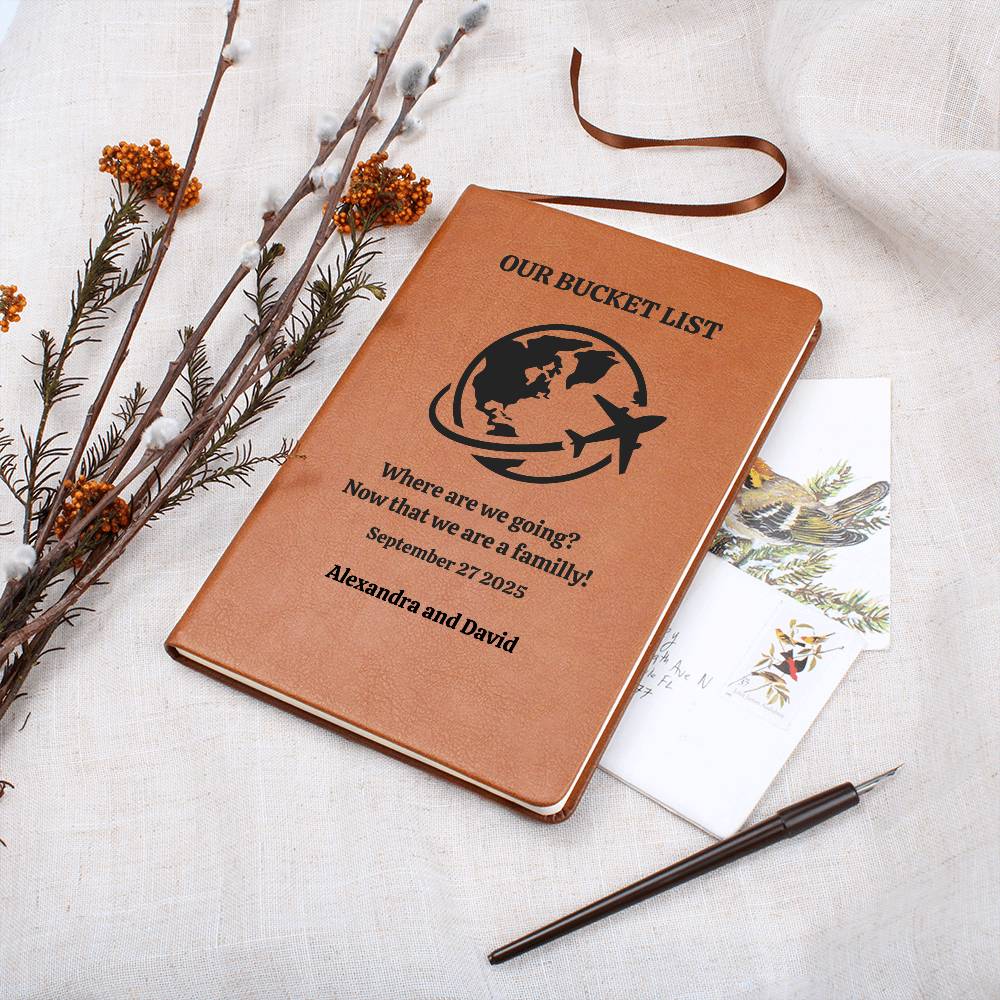 Vegan Leather Travel Journal, Personalized Adventure Notebook, Custom Bucket List Book, Unique Gift for Explorers, Keepsake Diary