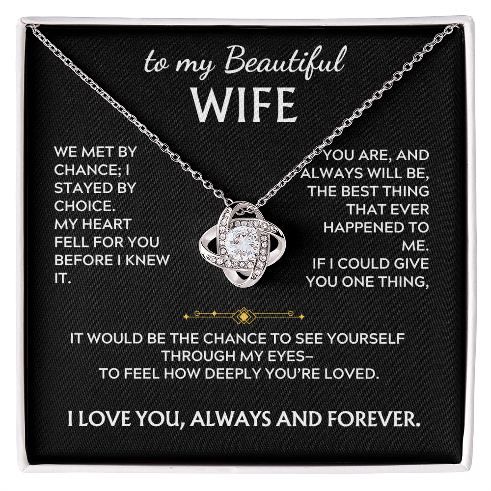 To My Beautiful Wife, Love Knot Necklace, We met by  Chance