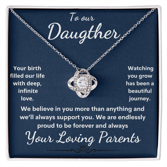 To our daughter from parents- love knot necklace