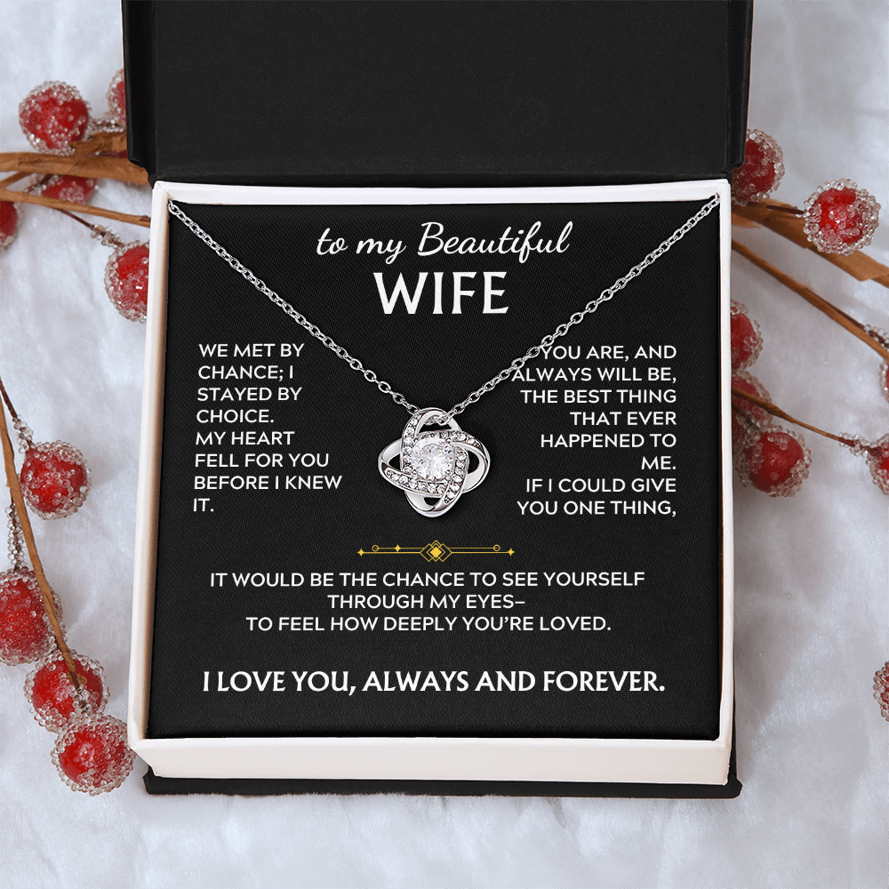 To My Beautiful Wife, Love Knot Necklace, We met by  Chance