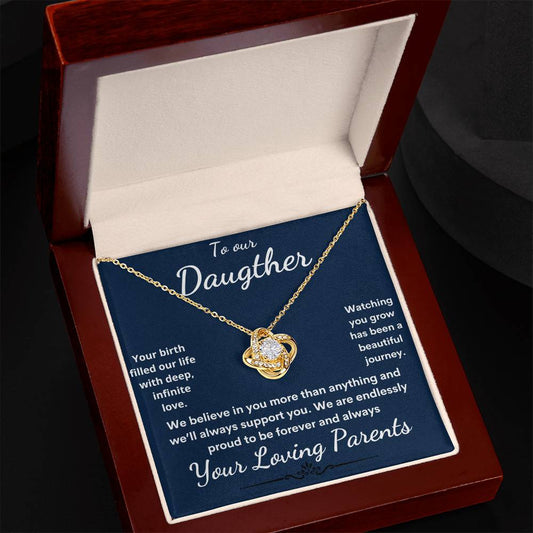 To our daughter from parents- love knot necklace