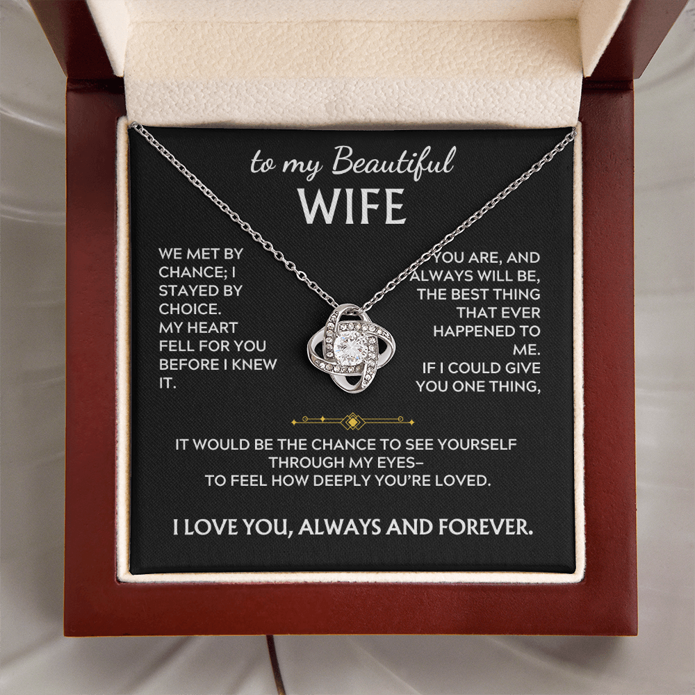To My Beautiful Wife, Love Knot Necklace, We met by  Chance