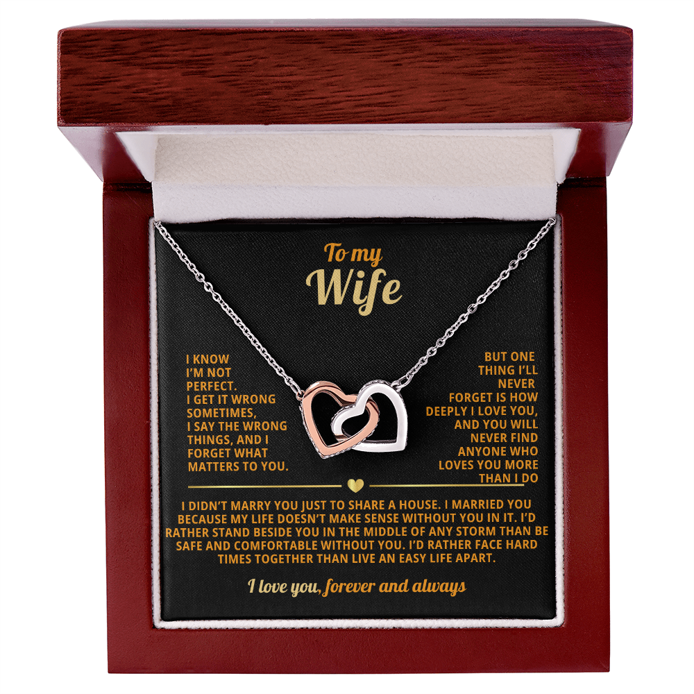 To My WIfe Interlocking Hearts Necklace I'm not perfect