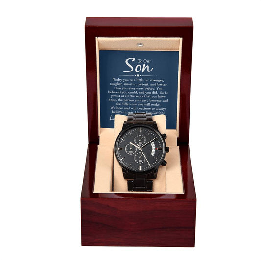 To Our Son -Black Chronograph Graduation  watch with message