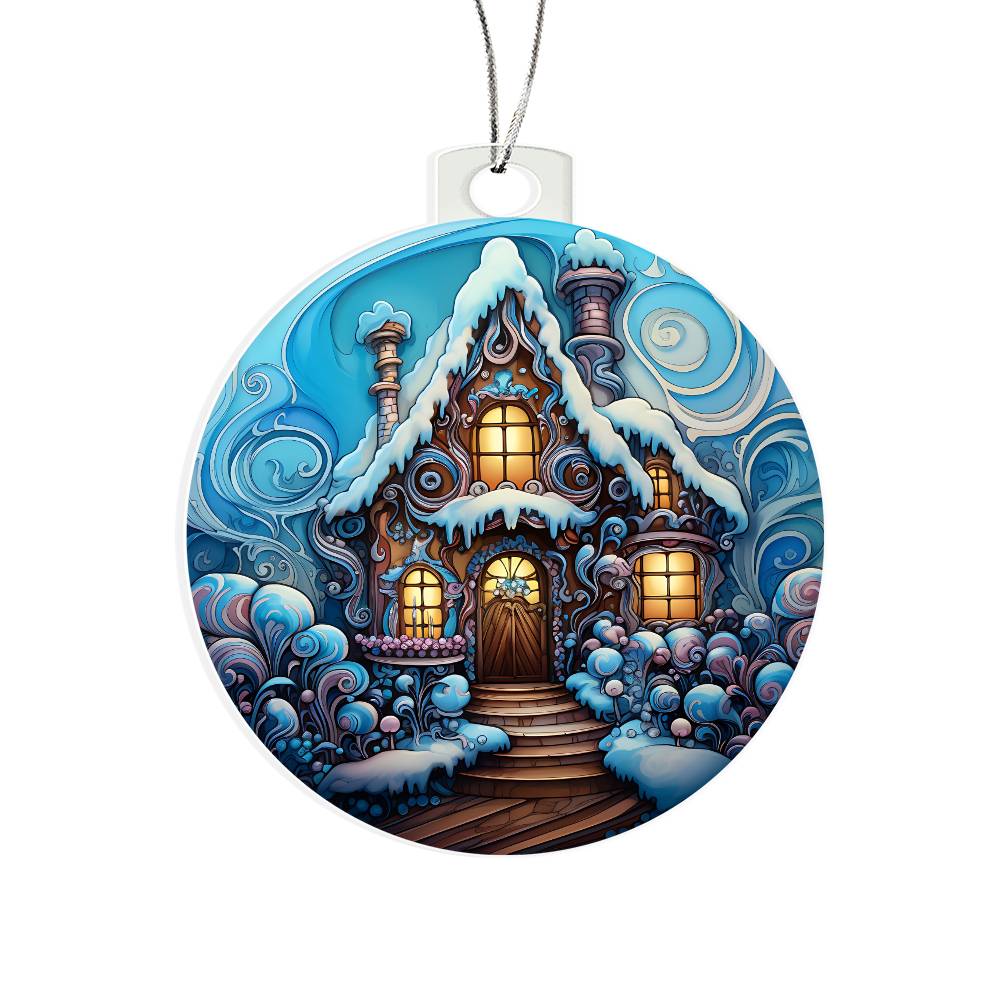 Christmas Ornament-Blue House full of snow