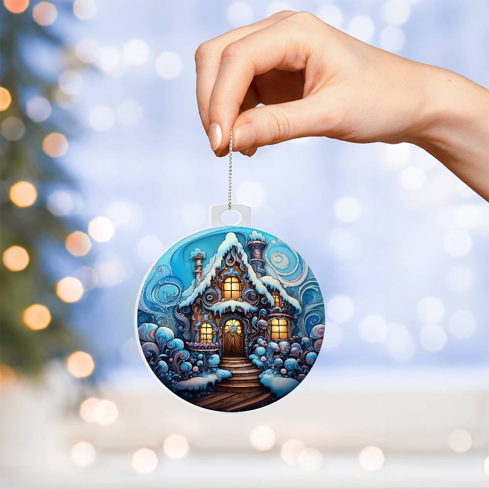 Christmas Ornament-Blue House full of snow