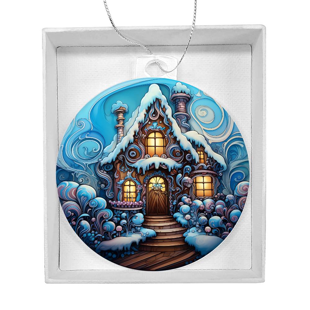 Christmas Ornament-Blue House full of snow