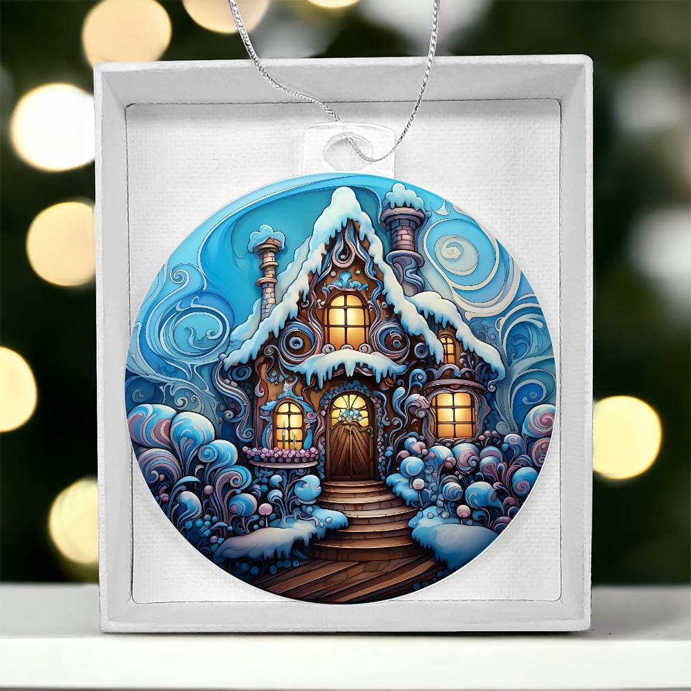 Christmas Ornament-Blue House full of snow