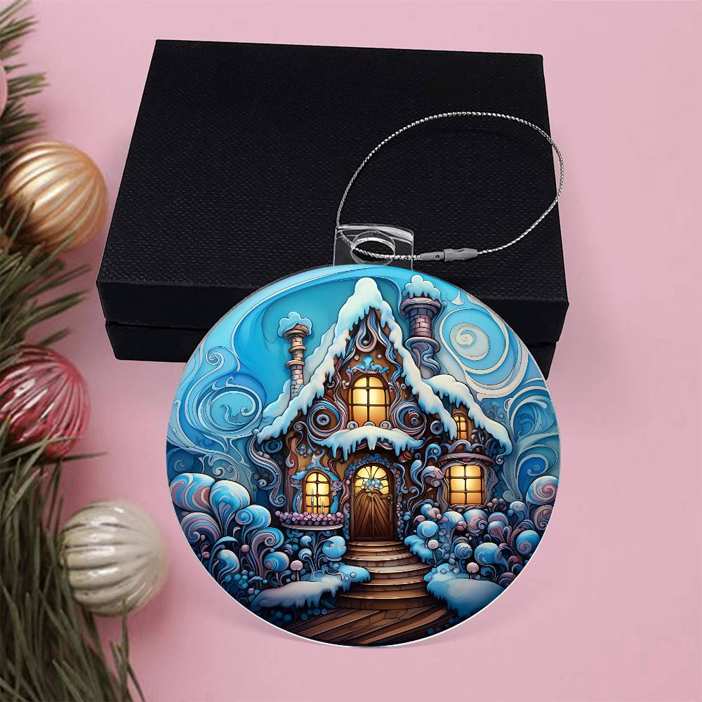 Christmas Ornament-Blue House full of snow