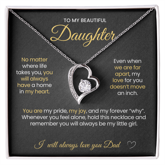 To My Beautiful Daughter Forever Love Necklace No Matter where life