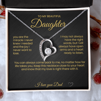 To My Beautiful Daughter Forever Love Necklace You are the Miracle