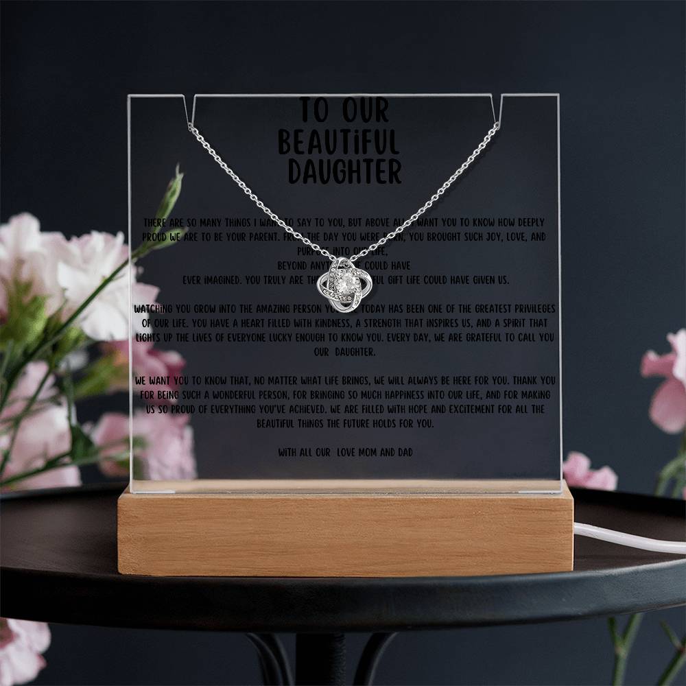 To my beautiful daughter-Acrylic plaque with Love Knot necklace